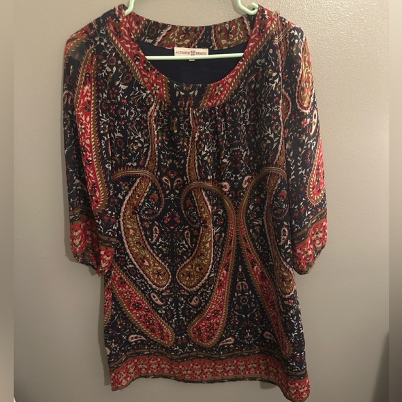 Altar’d State Paisley Boho Tunic Dress Navy Rust Floral Bohemian Lined Small - Picture 3 of 8